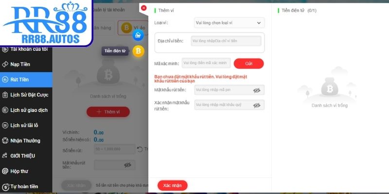 Rút tiền RR88 qua ví điện tử